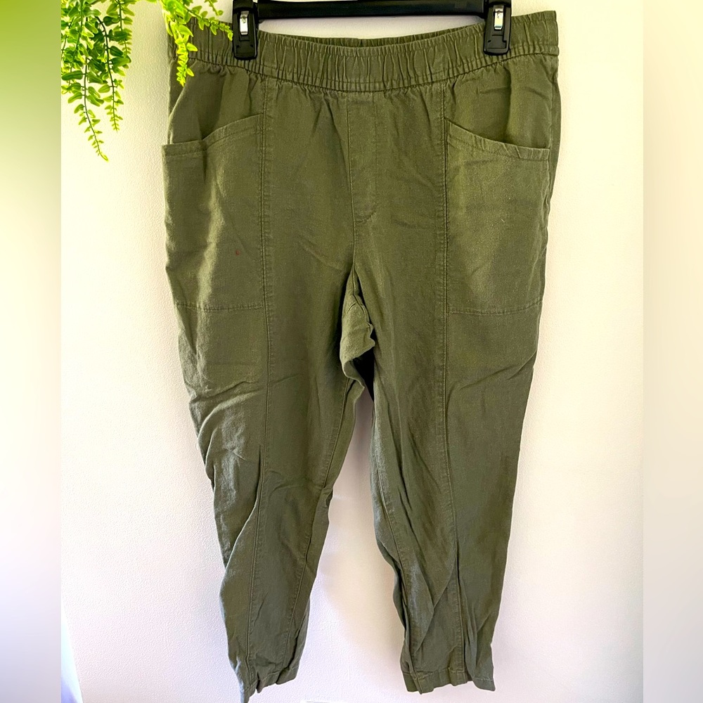 High-waisted cropped linen blend tapered pants for women